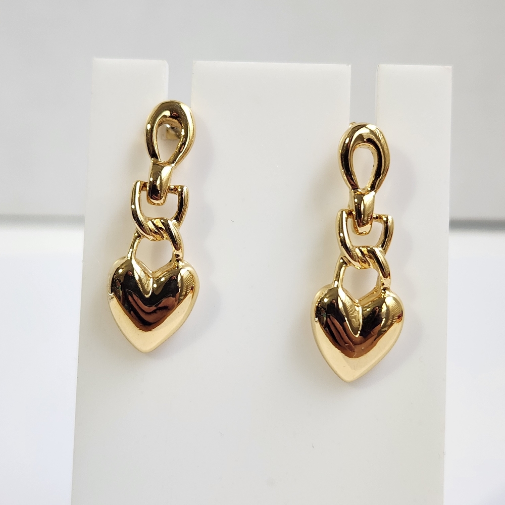 Sweeet! VTG Gold Clad Heart Drop Stud Earrings